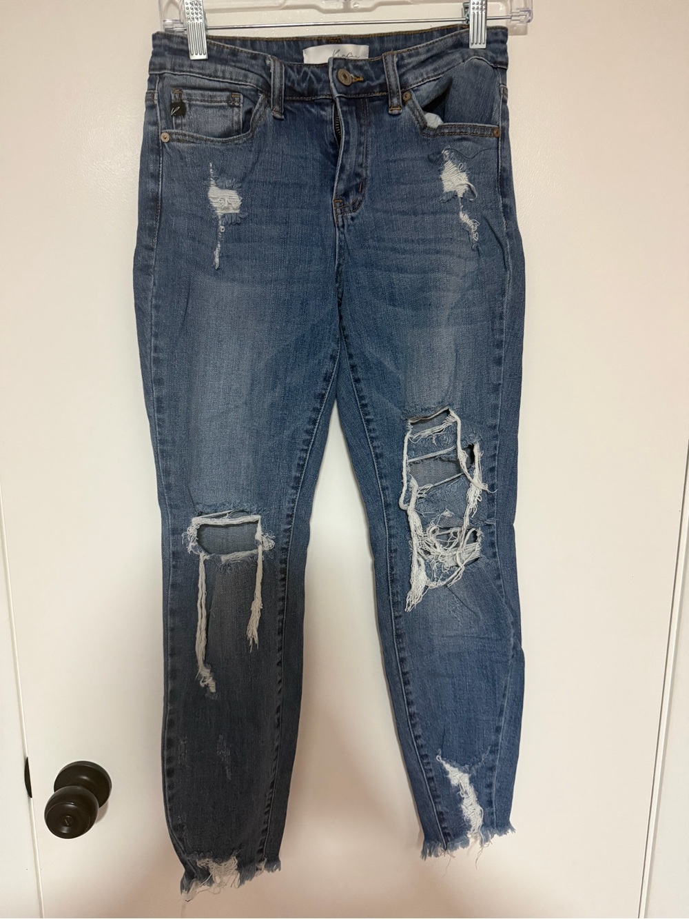 Distressed Mid-Blue Women's Ripped Skinny Jeans